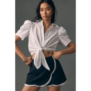 Anthropologie Maeve NWT Black Scallop Trim Mini Skort Skirt Size 14